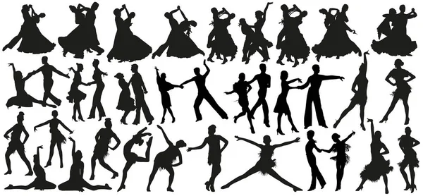 Conjunto de siluetas de baile — Vector de stock