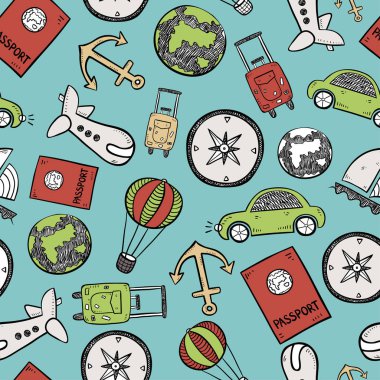 Travel doodles seamless background vector