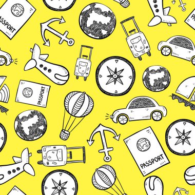 Travel doodles seamless background vector