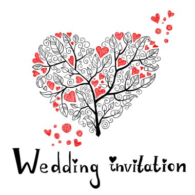 düğün davetiyesi ile kalpleri ağaç