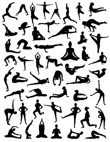 Yoga Silhouetten Ikonen Set — Stockvektor