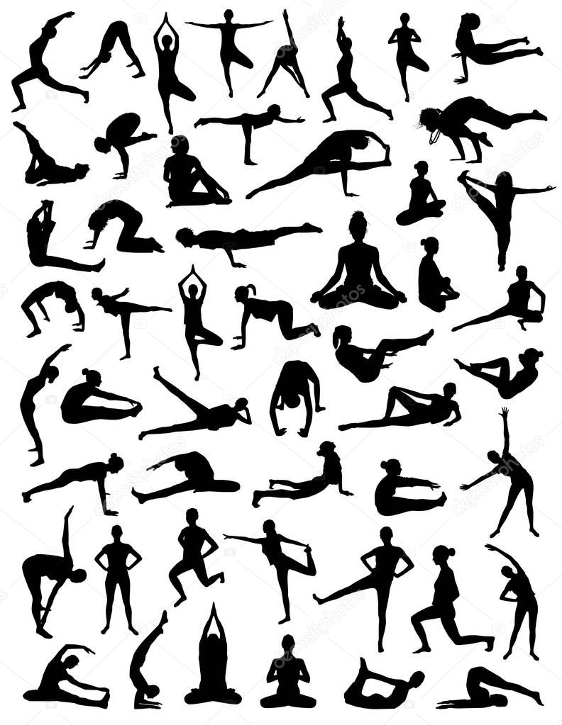 Yoga silhouettes icons set