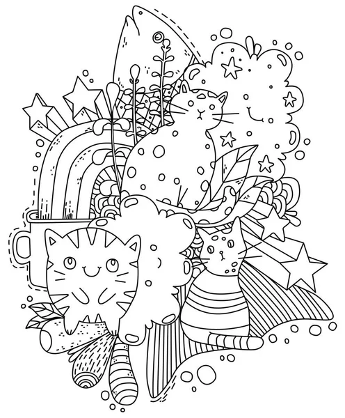 Kedi boyama doodle — Stok Vektör