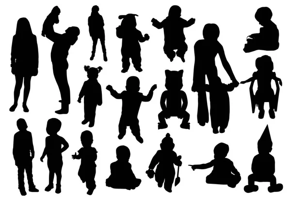 Familie tijd silhouetten set — Stockvector