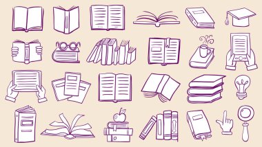 Kitap doodle çıkartmaları kümesi