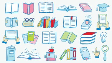 Kitap doodle çıkartmaları kümesi