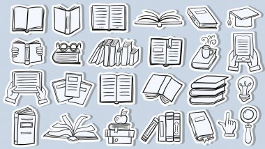 Kitap doodle çıkartmaları kümesi