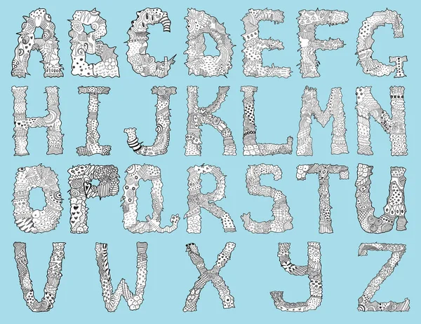 Handgezeichnetes Alphabet auf Blau — Stockvektor