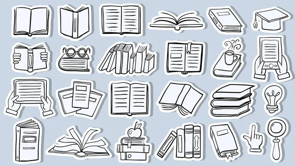 Set of book doodle stickers — Stock Vector