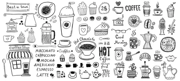 Conjunto Iconos Café Postre Aislados Sobre Fondo Blanco — Archivo Imágenes Vectoriales