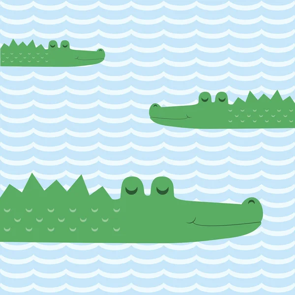 Ilustrace krokodýlů ve vodě — Stockový vektor