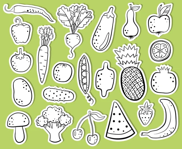 Frutas Verduras Dibujadas Mano Sobre Fondo Verde — Vector de stock