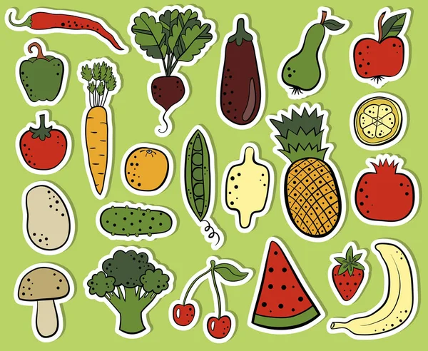 Dibujos Animados Dibujados Mano Verduras Frutas — Archivo Imágenes Vectoriales