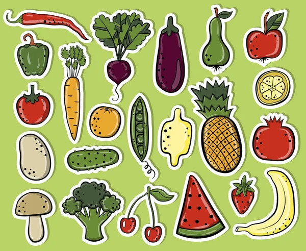 Hand Drawn Cartoon Style Vegetables Fruits — Stock Vector