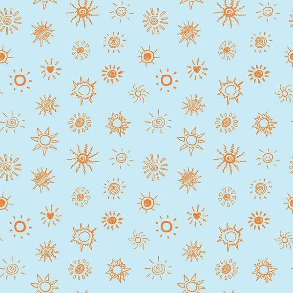 Sun Doodles Different Style Seamless Pattern — Stock Vector