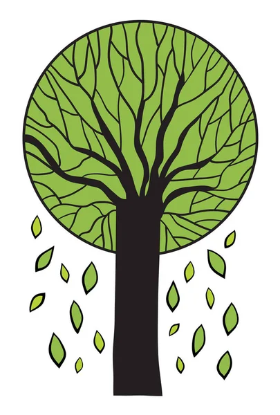 Stora Gröna Träd Förlorar Lövverk Isolerad Vit Bakgrund — Stock vektor