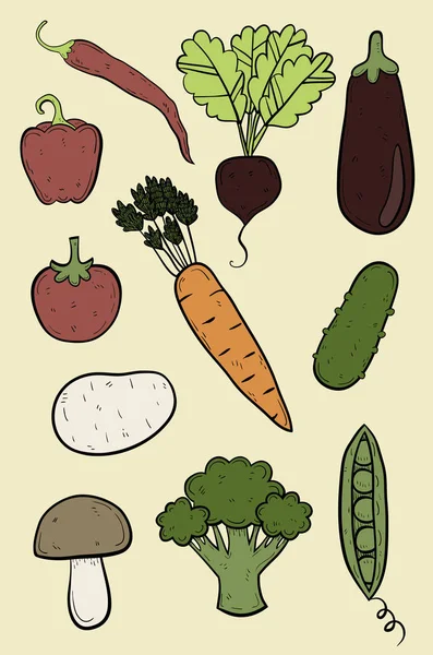 Conjunto Desenhos Animados Desenhados Mão Estilo Legumes — Vetor de Stock
