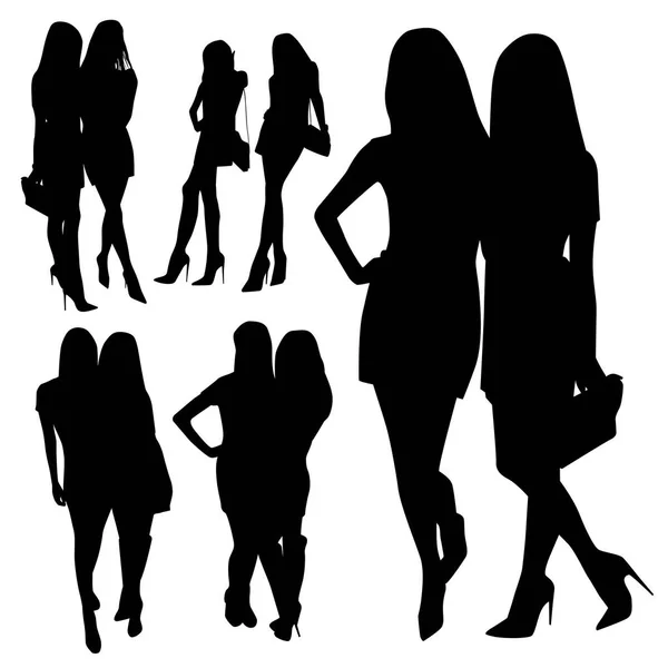 Posing Women Silhouettes Isolated White Background — Stock Vector