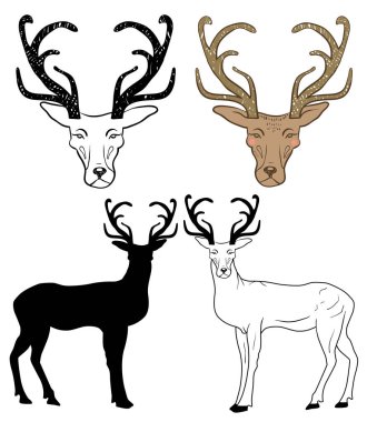 Beyaz arka plan üzerinde geyik kümesi 