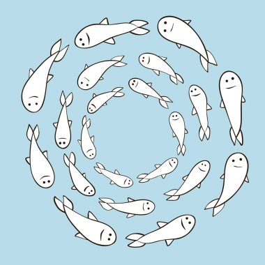 Elle çizilmiş doodle eş merkezli halkalardan balık