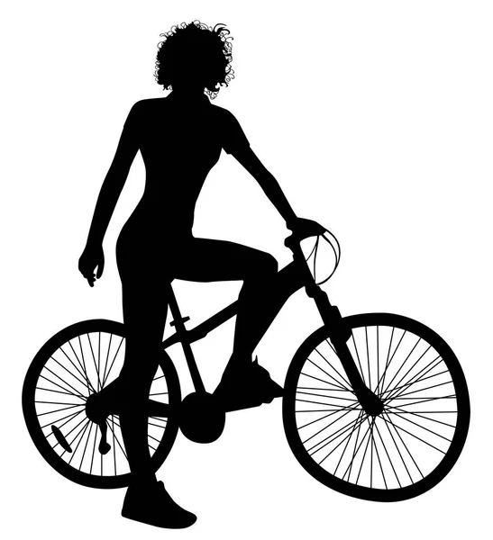 Beyaz Arka Plan Üzerinde Bisiklet Ile Kız Siluet — Stok Vektör
