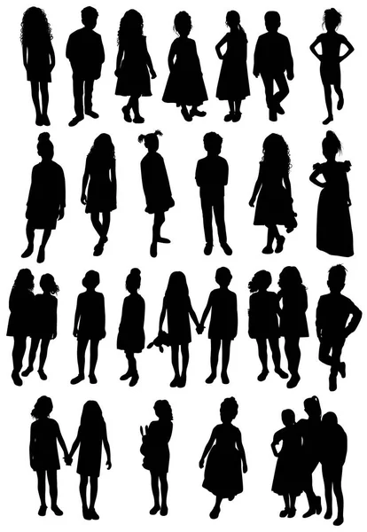 Silhouettes Enfants Noires Sur Fond Blanc — Image vectorielle