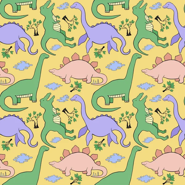 恐竜手黄色の背景 先史動物描画セット — ストックベクタ