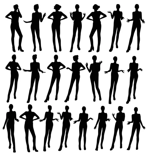 Silhouettes Féminines Noires Sur Fond Blanc — Image vectorielle