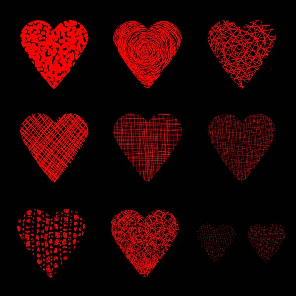 Corazones Doodles iconos — Archivo Imágenes Vectoriales