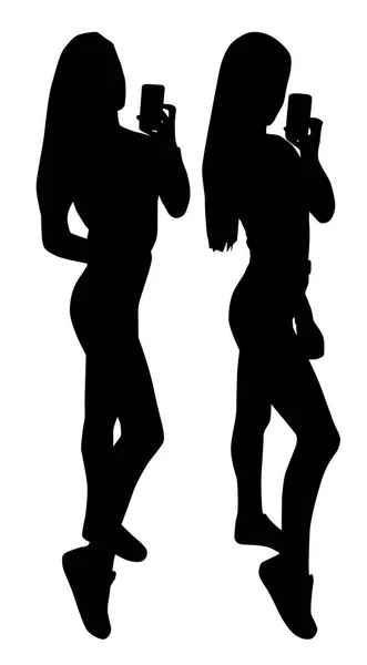 Silhouettes Fille Prendre Selfie — Image vectorielle