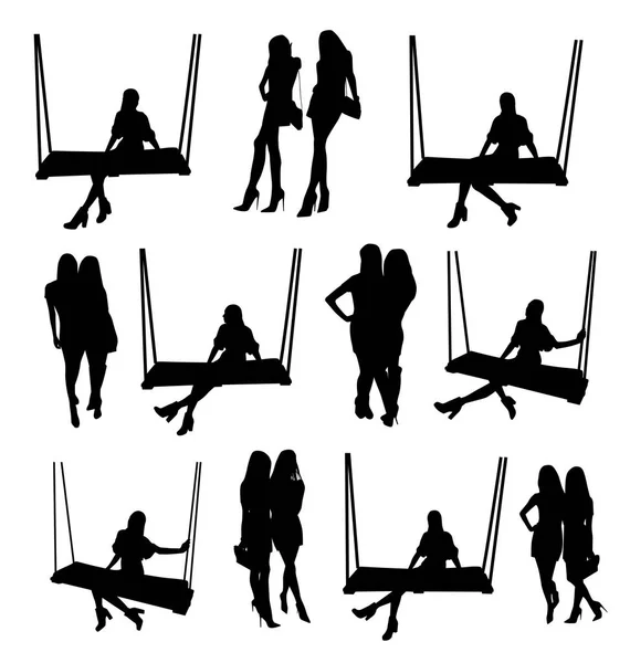 Set Vrouw Silhouetten — Stockvector