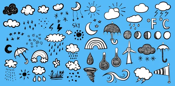 Señales Meteorológicas Dibujadas Mano — Archivo Imágenes Vectoriales