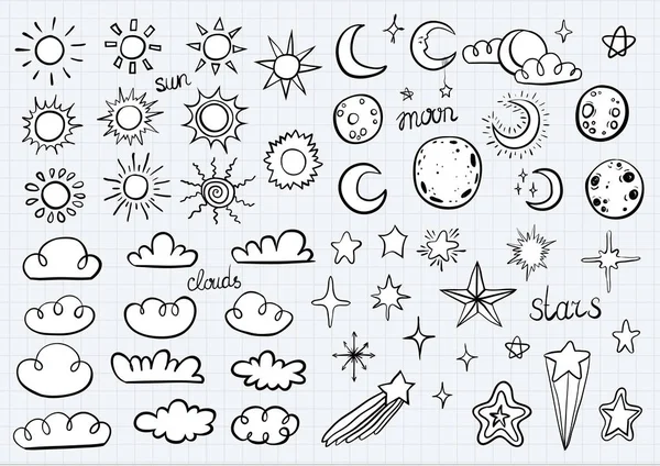 Mano Dibujado Símbolos Meteorológicos — Archivo Imágenes Vectoriales