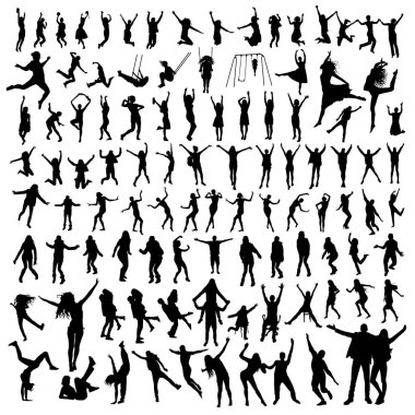 Set of different jumping people silhouettes clipart