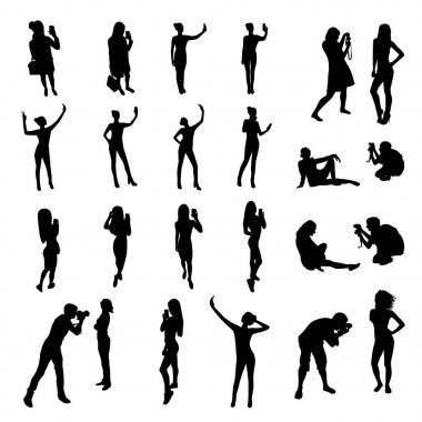 Fotoğraf ve alma selfie için poz insan siluetleri