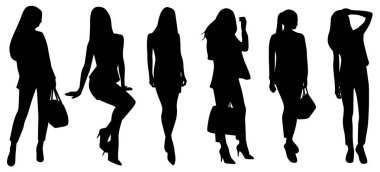 Modern kız ve kadın siluetleri kümesi