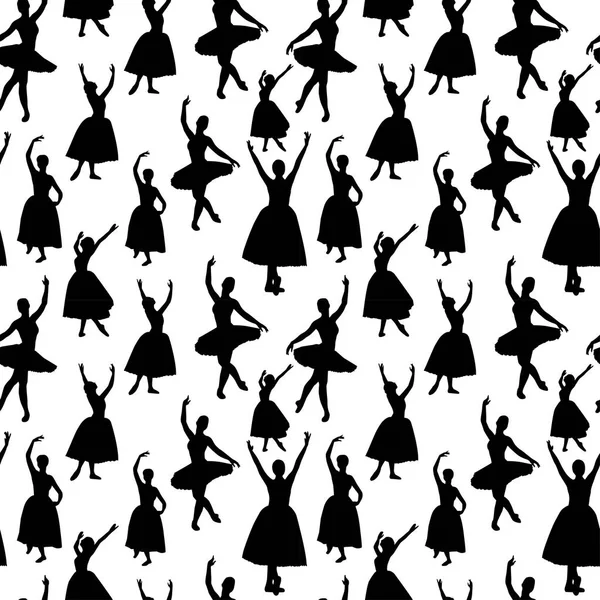 Ballet Dansers Silhouetten Naadloze Patroon — Stockvector