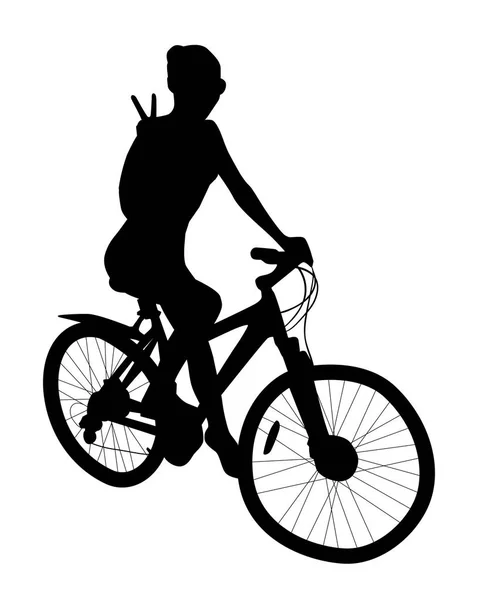 Chica Paseo Bicicleta Silueta Detallada — Vector de stock