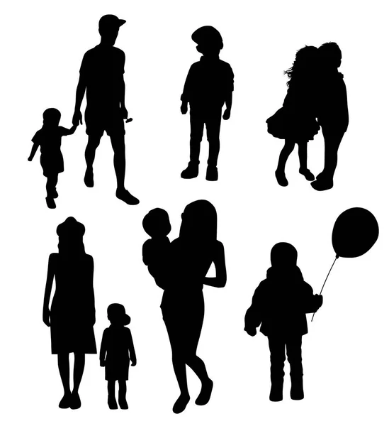 Conjunto Vectorial Siluetas Para Niños Padres — Vector de stock