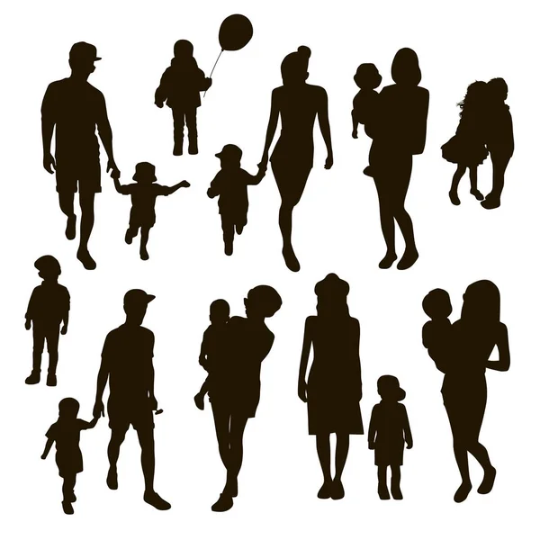 Vector Set Van Kinderen Ouders Van Silhouetten — Stockvector