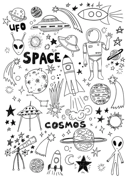 Hand Drawn Space Doodle Set — Stock Vector