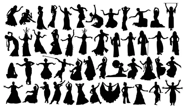 Set Silhouette Danzanti Donna Artistica — Vettoriale Stock