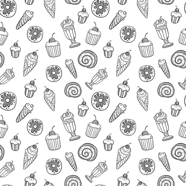 Desserts Naadloze Patroon Voedsel Doodles Achtergrond — Stockvector