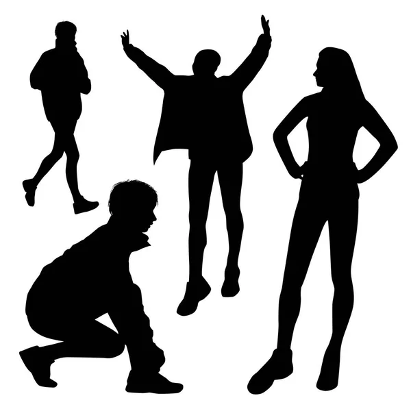 Gente Fitness Siluetas Estilo Vida Saludable Concepto — Vector de stock