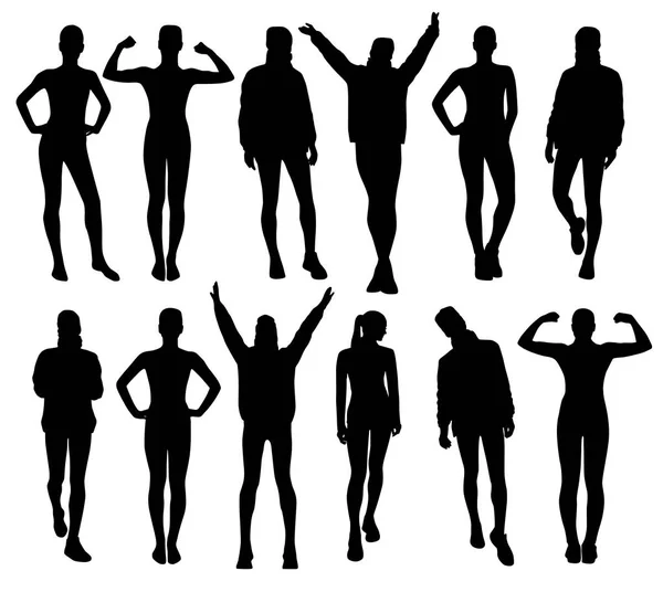 Silhouettes Personnes Forme Physique Concept Mode Vie Sain — Image vectorielle