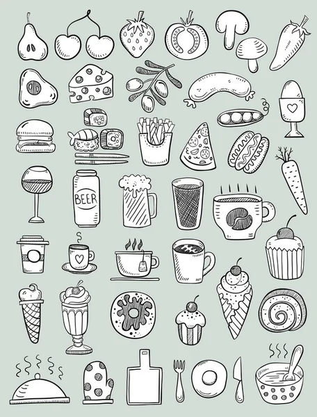 Hand Getrokken Voedsel Objecten Pictogrammen — Stockvector
