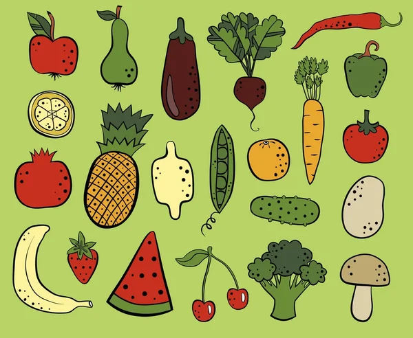 手绘水果蔬菜素描套装 — 图库矢量图片