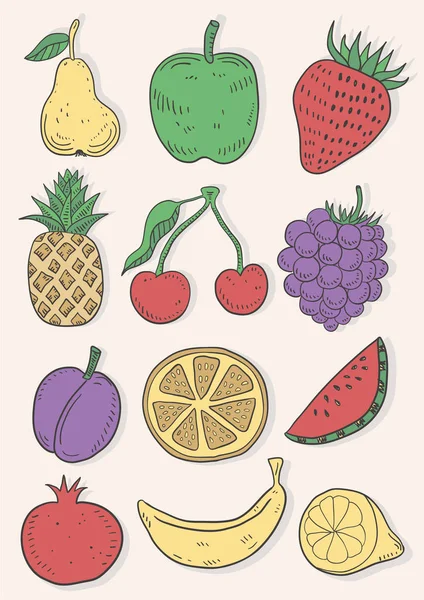 Conjunto Bocetos Frutas Dibujadas Mano — Vector de stock