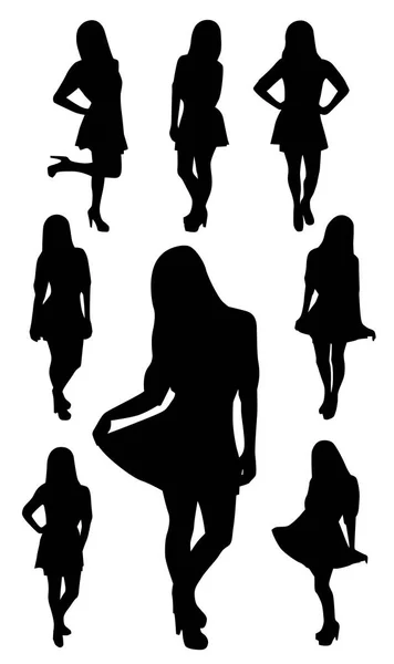 Conjunto Siluetas Mujeres Niñas Modernas — Vector de stock