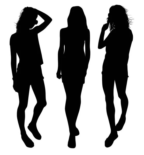 Set Ragazze Donne Moderne Silhouette — Vettoriale Stock